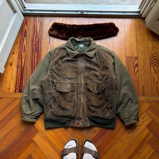 1988 CP Company Suede & Cotton Bomber Jacket M