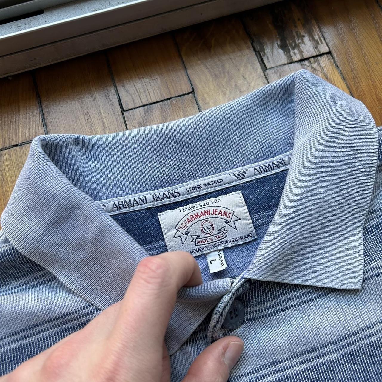 1990s Armani Jeans Stonewashed Polo Shirt Striped L