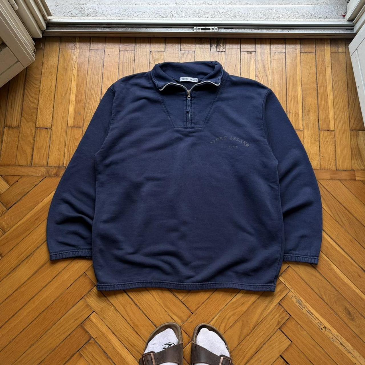 1990s Stone Island Life Safer Q Zip Sweatshirt Navy M