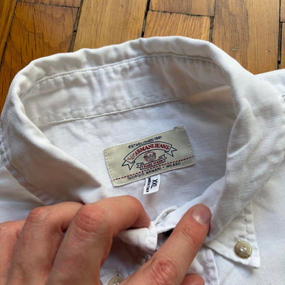 1990s Armani Jeans Linen Shirt White XXL