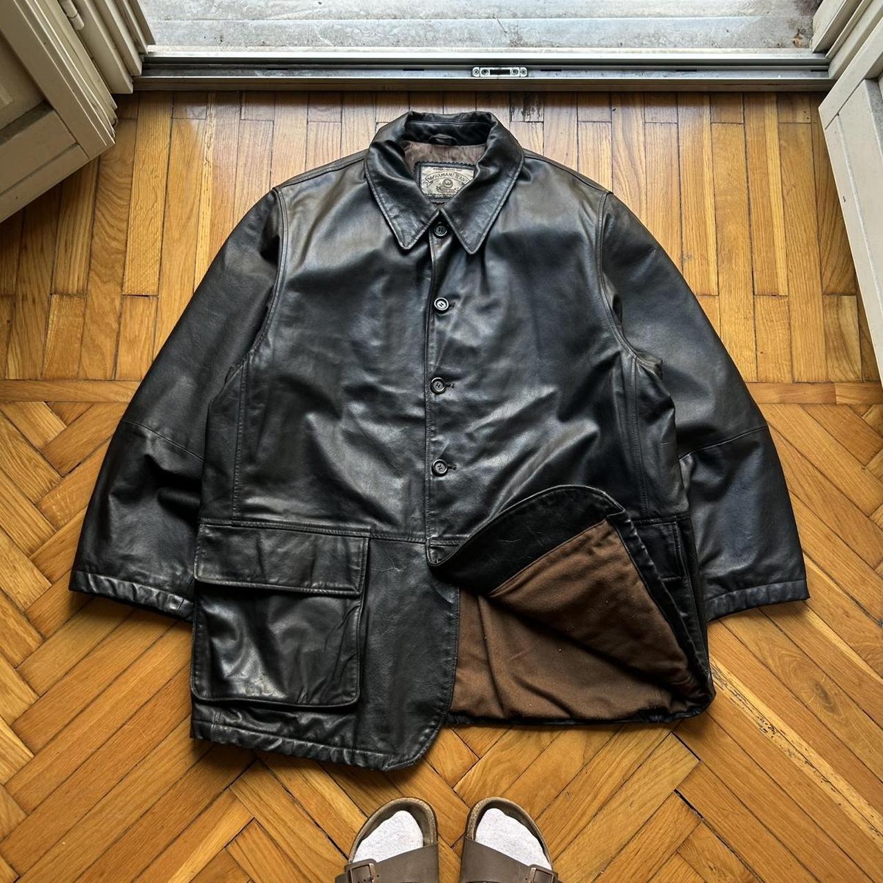 1990s Armani Jeans Leather Coat XL