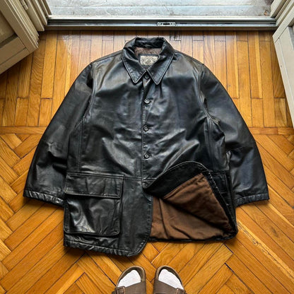1990s Armani Jeans Leather Coat XL