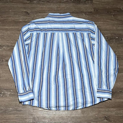 1990s Avirex Shirt Striped Blue XL