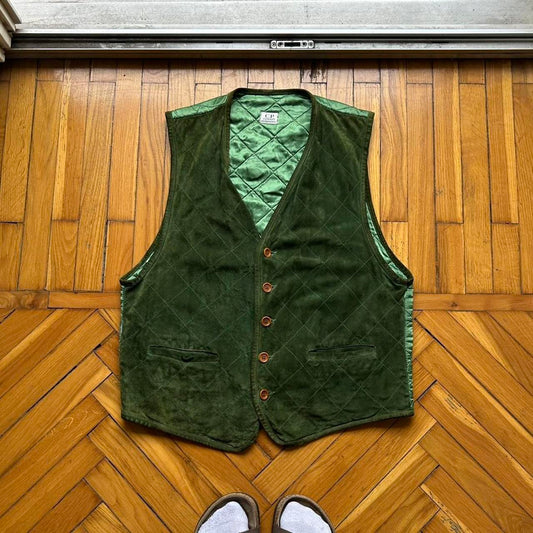 1980s CP Company Suede Waistcoat Green S