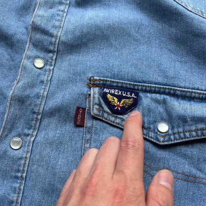 1990s Avirex Denim Shirt Blue XL
