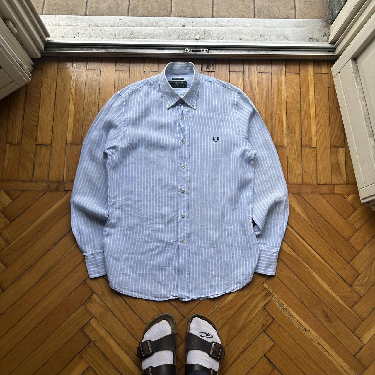 1990s Fred Perry Linen Striped Shirt M