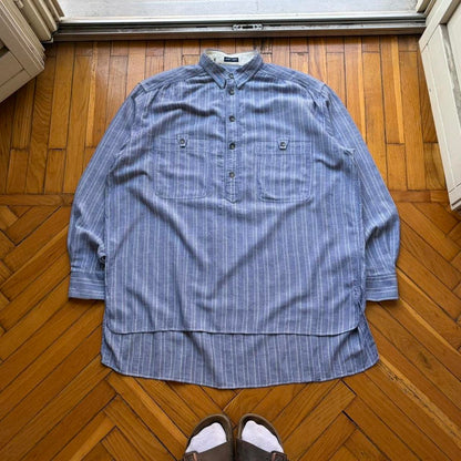 1980s Emporio Armani Striped Shirt Blue XL