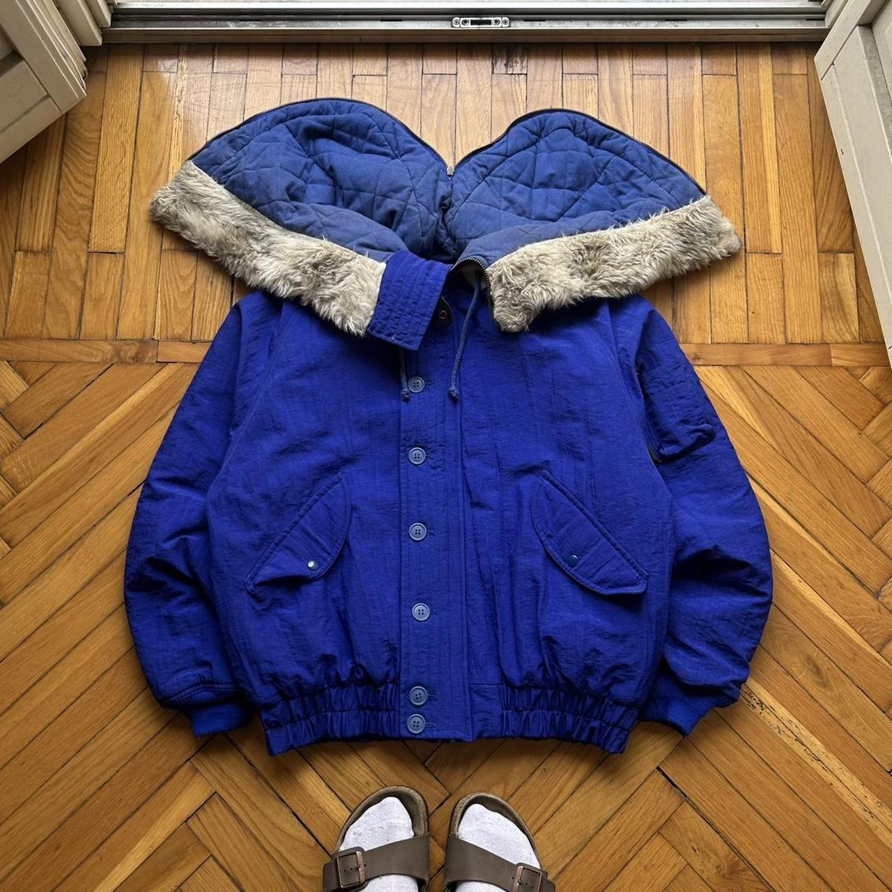 1980s Benetton Snorkel Hood Bomber Jacket Blue M