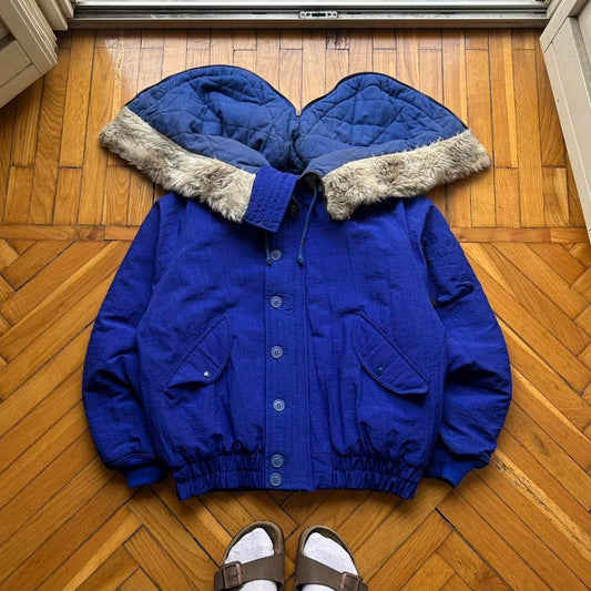 1980s Benetton Snorkel Hood Bomber Jacket Blue M