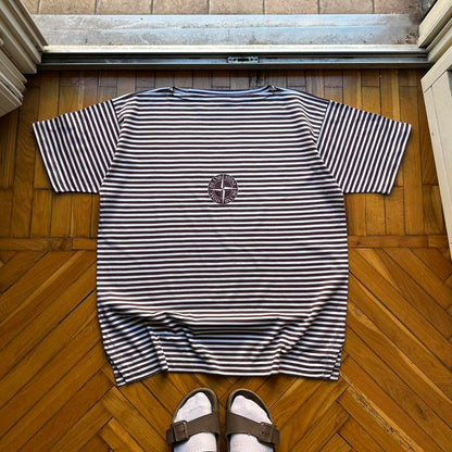 1980s Stone Island Mako Cotton Striped T Shirt XXL