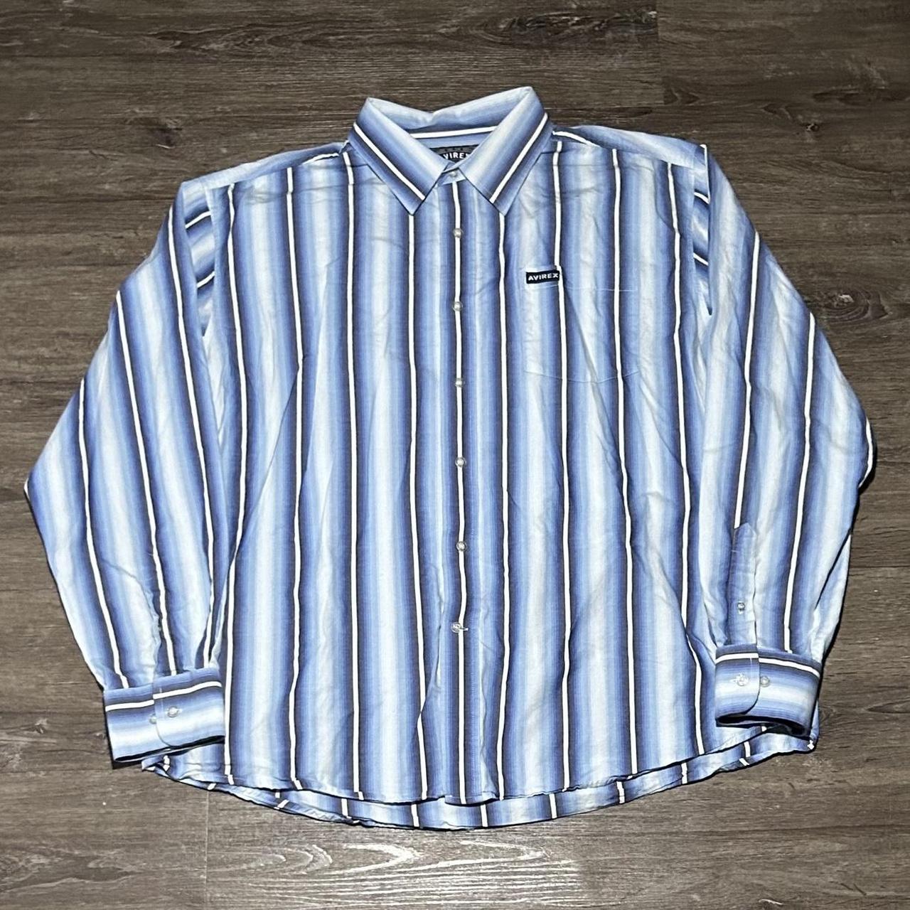 1990s Avirex Shirt Striped Blue XL