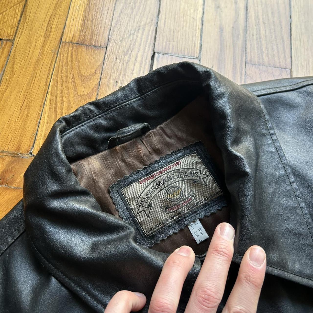 1990s Armani Jeans Leather Coat XL