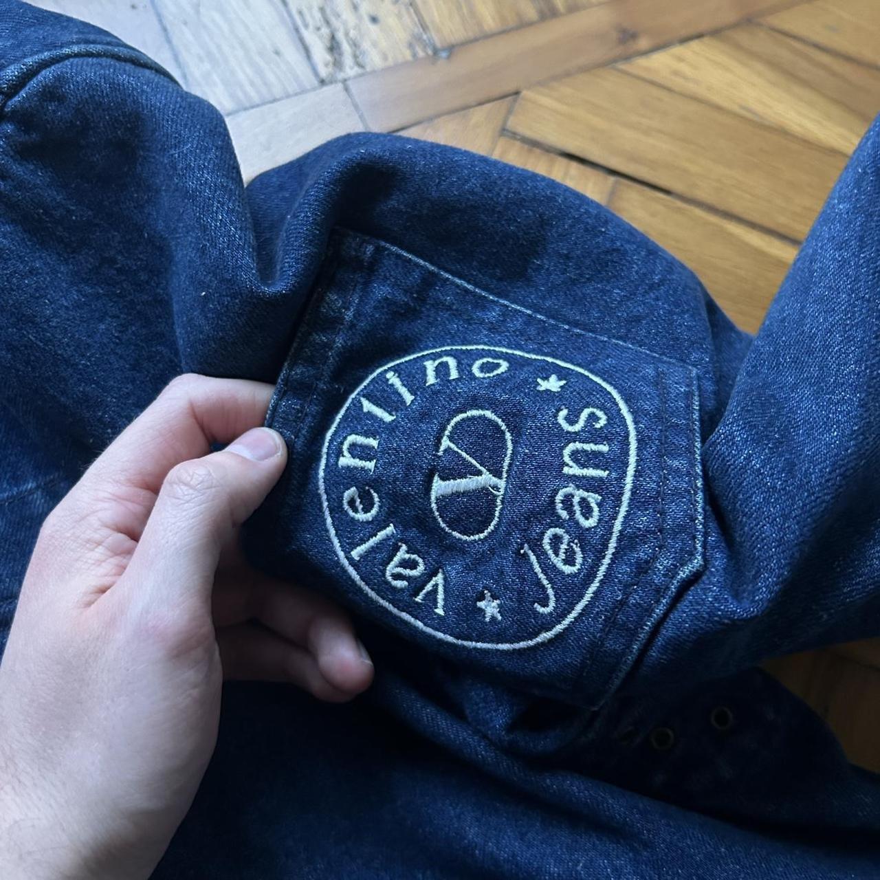 1990s Valentino Denim Duffle Coat Blue XL