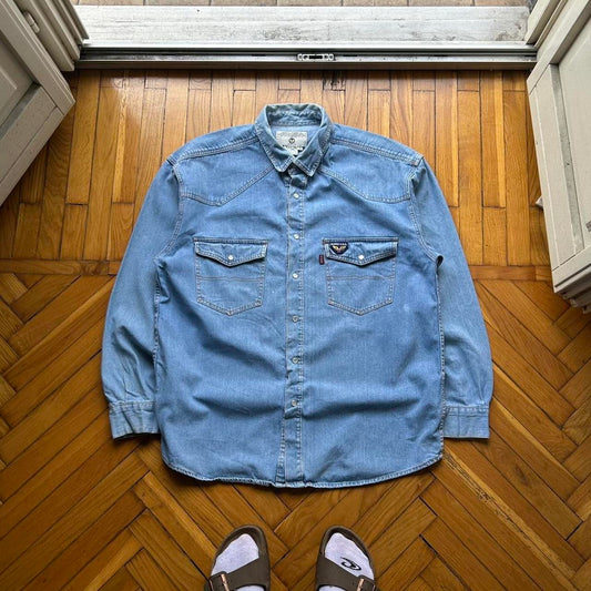 1990s Avirex Denim Shirt Blue XL