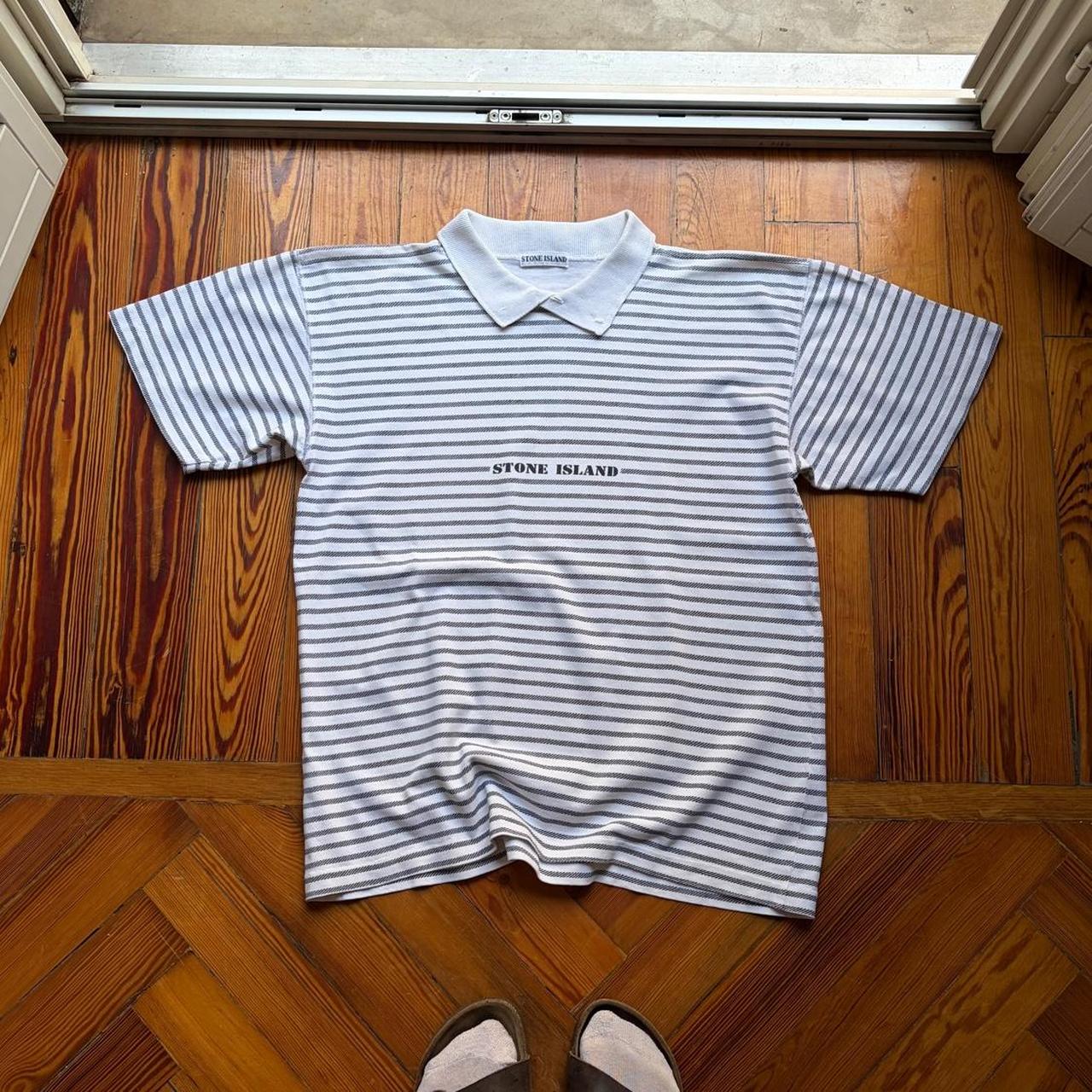 1980s Stone Island Striped Polo Shirt M