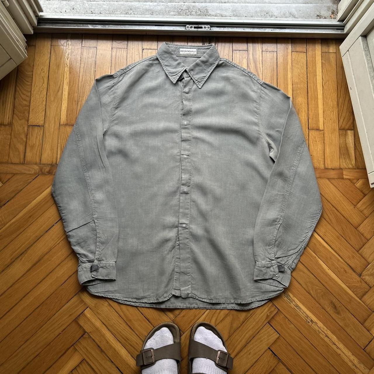 2000s Emporio Armani Linen Shirt Grey XL