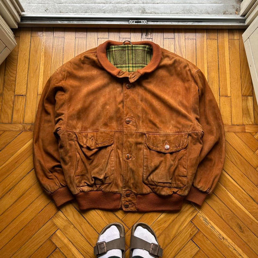 1990s Hugo Boss Suede Leather Jacket XL