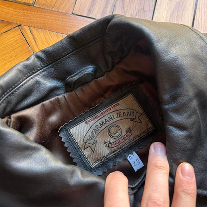 1990s Armani Jeans Leather Coat XL