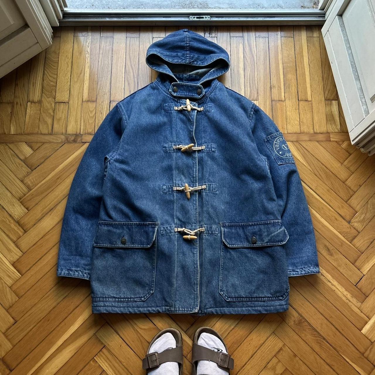1990s Valentino Denim Duffle Coat Blue XL