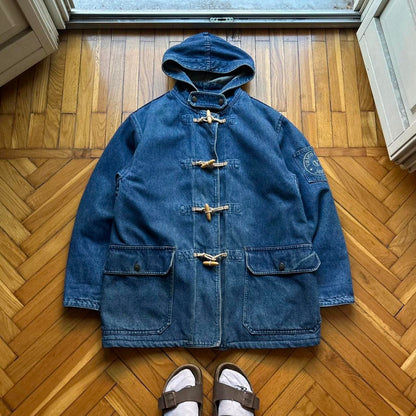 1990s Valentino Denim Duffle Coat Blue XL