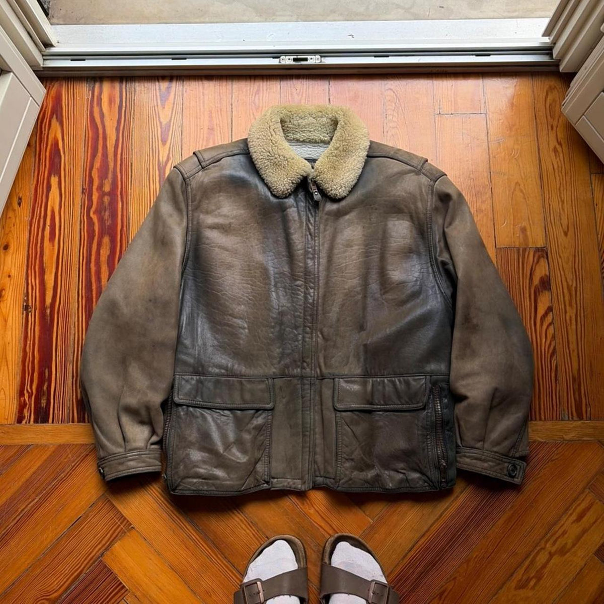 1980s Emporio Armani Shearling Leather Jacket M
