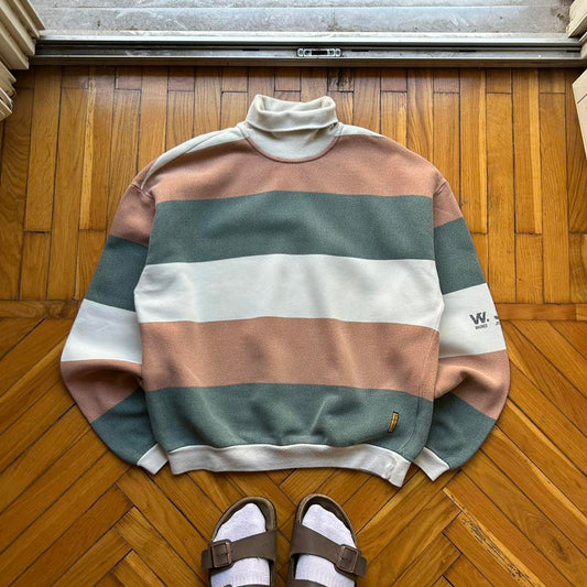 1990s Armani Jeans Roll Neck Striped Sweatshirt M