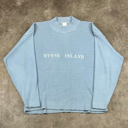 Vintage Stone Island Cotton Knitted Jumper Blue XL