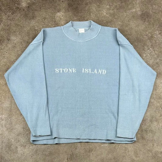 Vintage Stone Island Cotton Knitted Jumper Blue XL