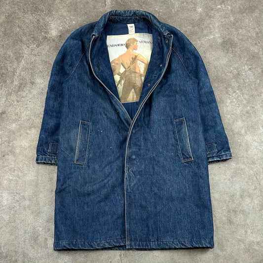 1980s Armani Denim Trench Coat Blue L