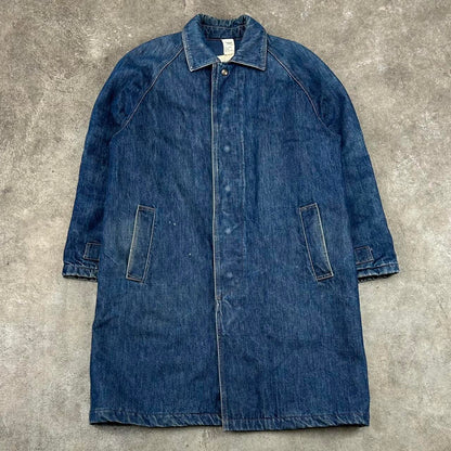 1980s Armani Denim Trench Coat Blue L